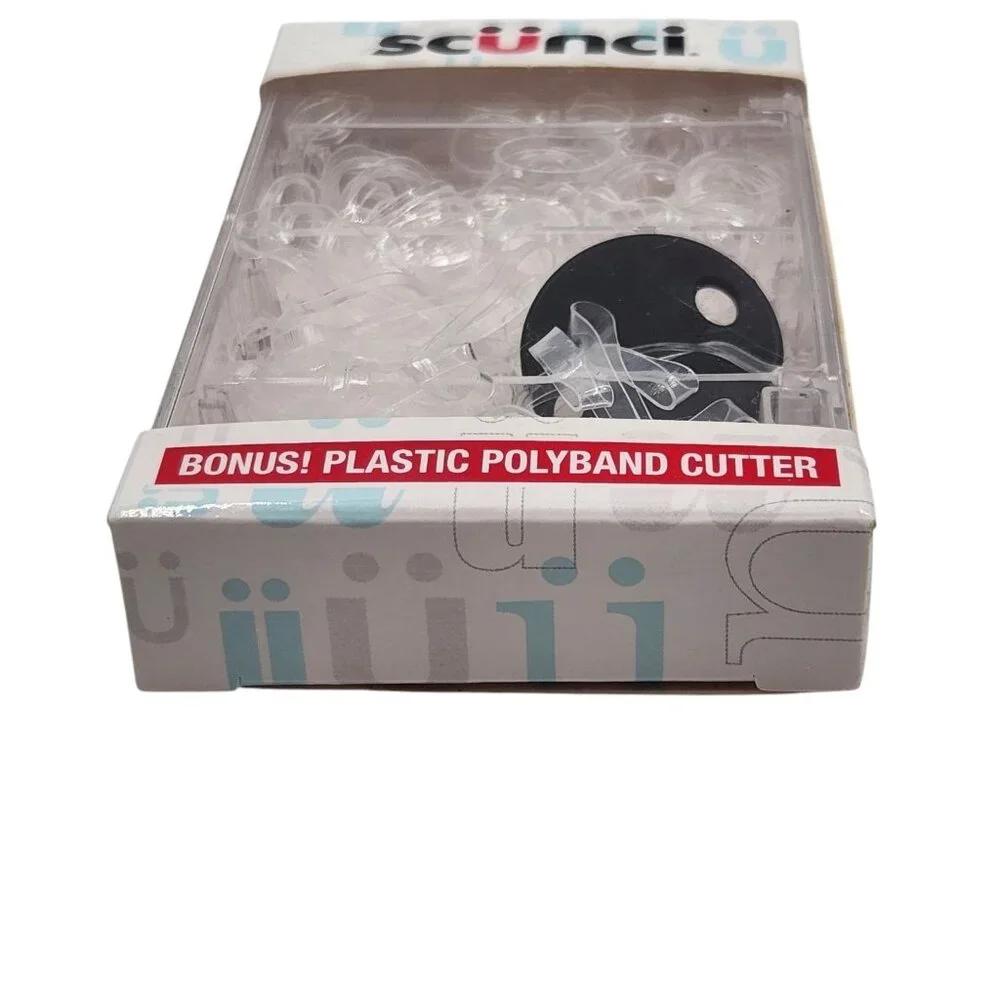 2X Scunci Polybands 200 Pcs Ea Clear Total 400 Bands w/ Plastic Poly Band Cutter